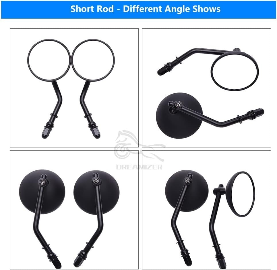 Aluminum 3" Round Mirrors - Black Handlebar Mount for Cruiser & Bobber Bikes