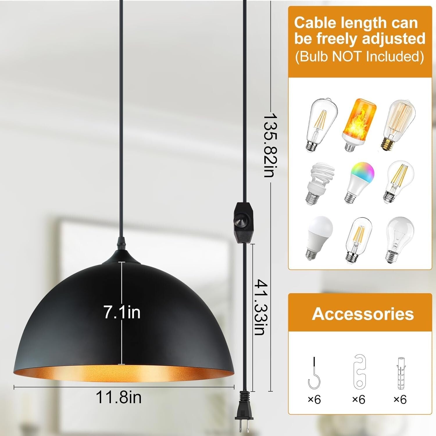 Versatile Black Gold Adjustable Pendant Lights – Ideal for Dining & Living Rooms