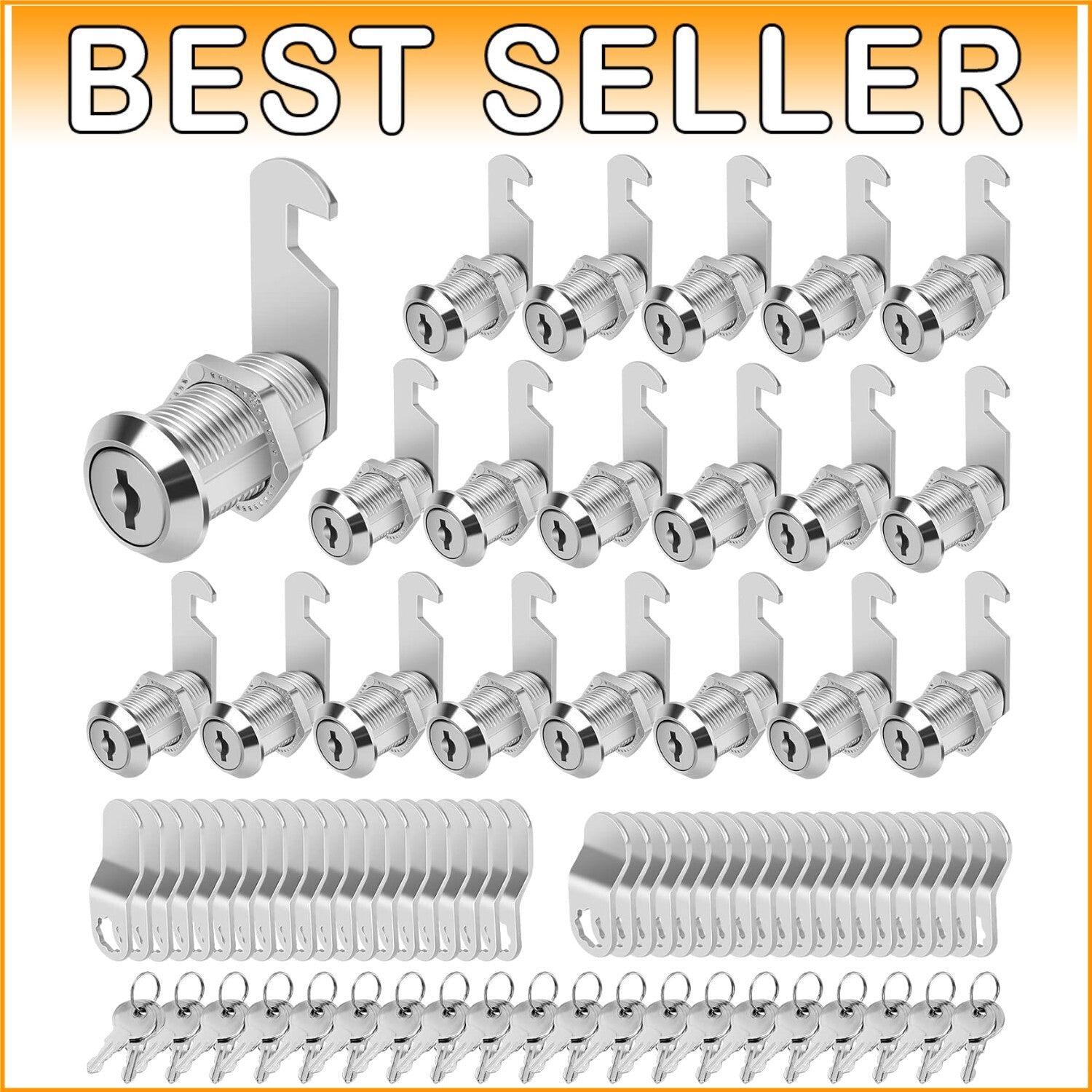 1-1/8" Keyed Alike Cam Locks - Durable Zinc Alloy with Chrome Finish, 20 Pack