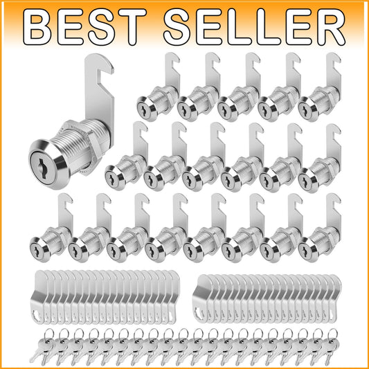 1-1/8" Keyed Alike Cam Locks - Durable Zinc Alloy with Chrome Finish, 20 Pack
