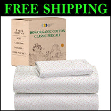 Load image into Gallery viewer, 100% Organic Cotton Percale Twin Sheet Set - Floral Print, Deep Pocket Design
