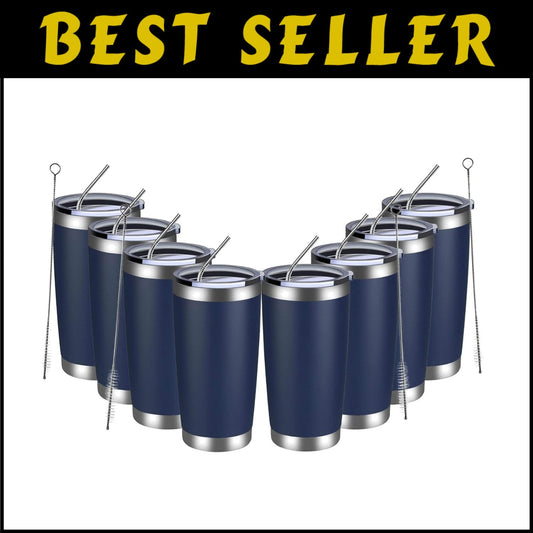 Navy 20oz Stainless Steel Tumblers - 8 Pack Double Wall Insulated Travel Mugs