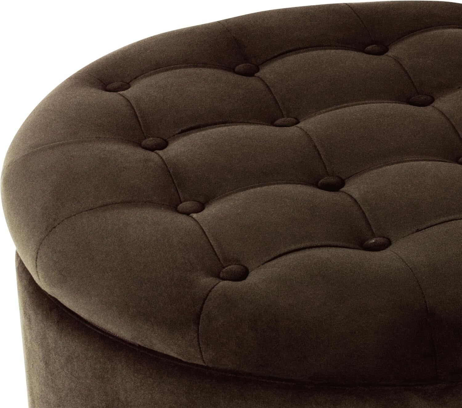 Chic Button Tufted Velvet Ottoman with Honey Oak Legs - Stylish Storage Solution