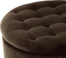 Load image into Gallery viewer, Chic Button Tufted Velvet Ottoman with Honey Oak Legs - Stylish Storage Solution