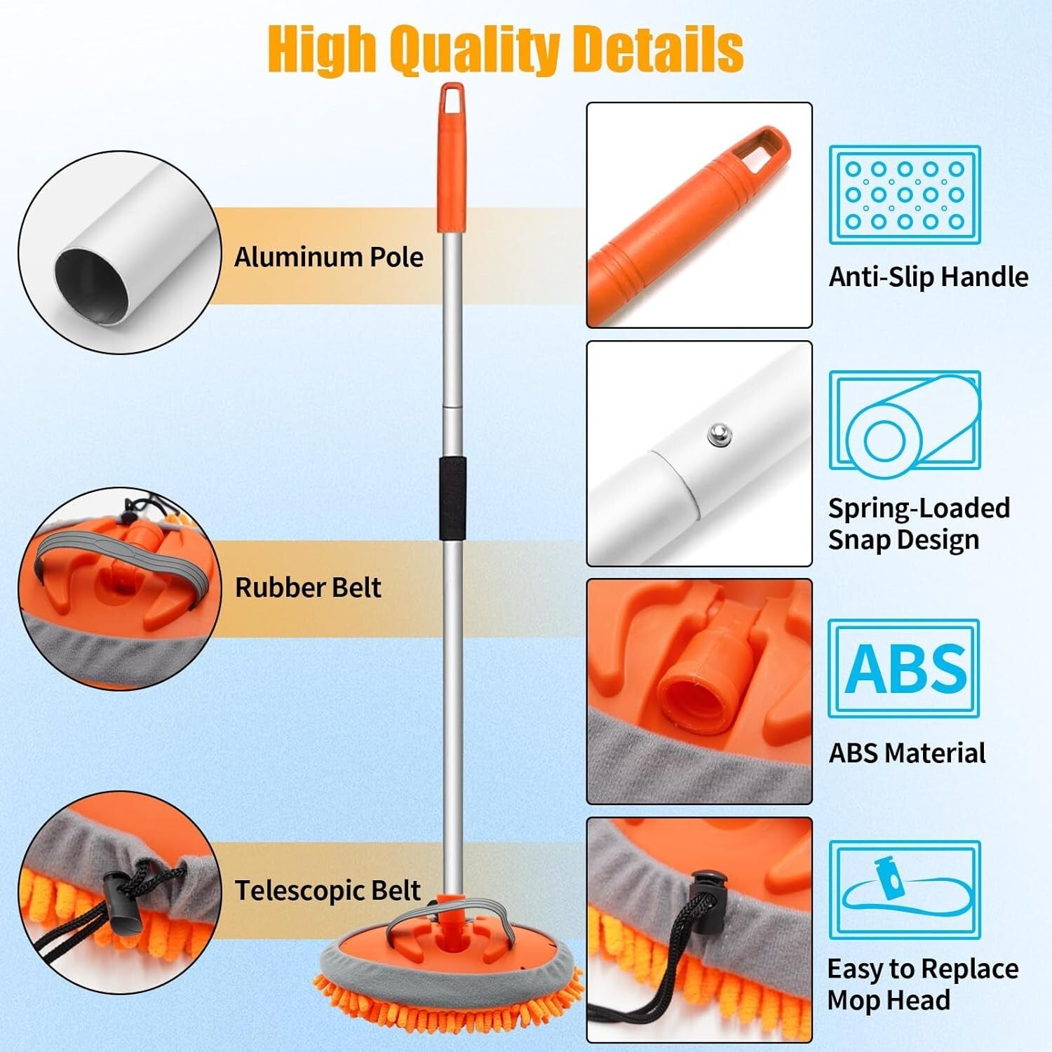 62-Inch Chenille Microfiber Car Wash Brush with Multi-Functional Cleaning Tools