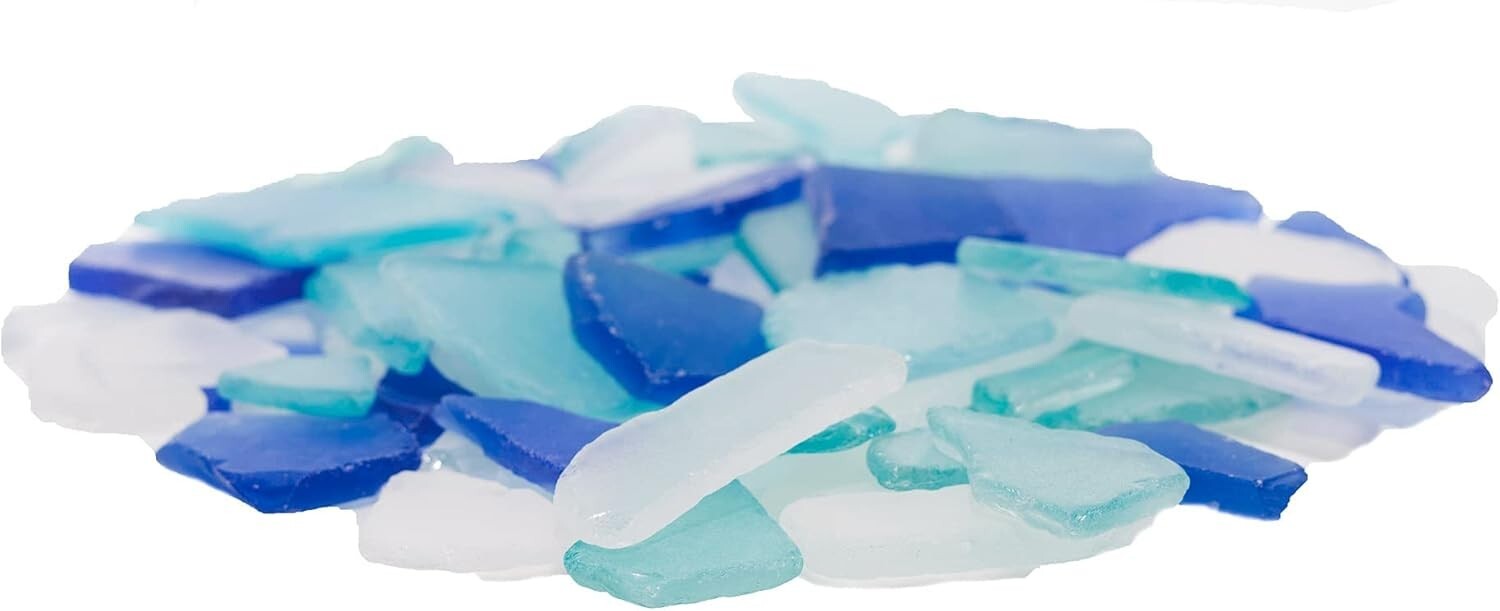 Premium 55 Oz Varied Sea Glass in Cobalt Blue & White - Ideal for Crafts & Decor