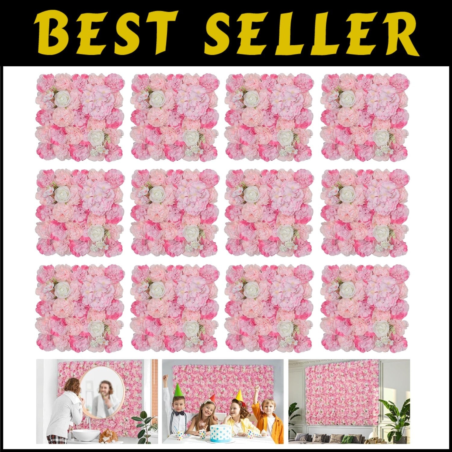 Stunning Pink Floral Wall Panels (12 Pieces) - Perfect for Weddings & Parties