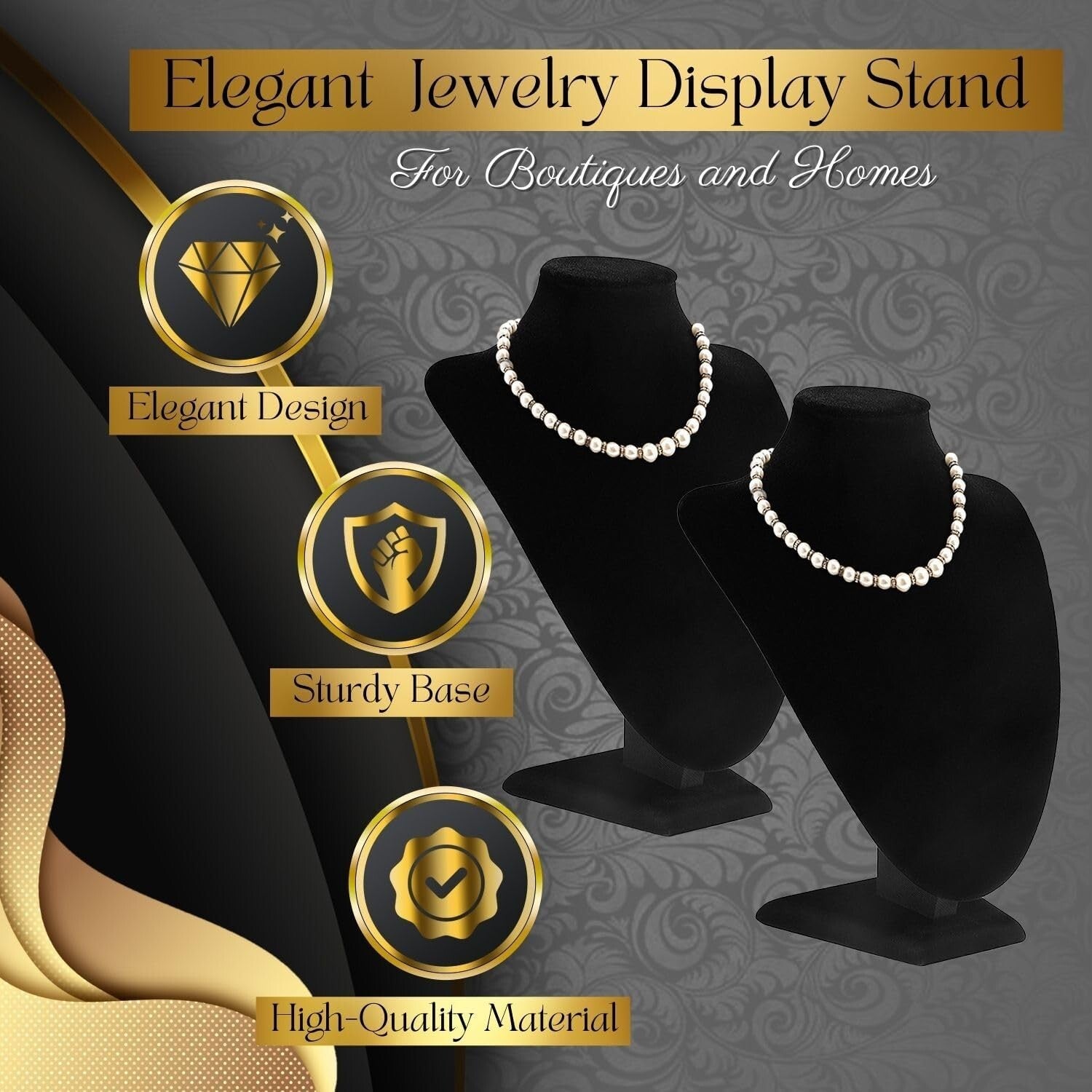 Elegant Black Velvet Necklace Bust Display Stand - 10 Inch, 6 Pack for Boutique
