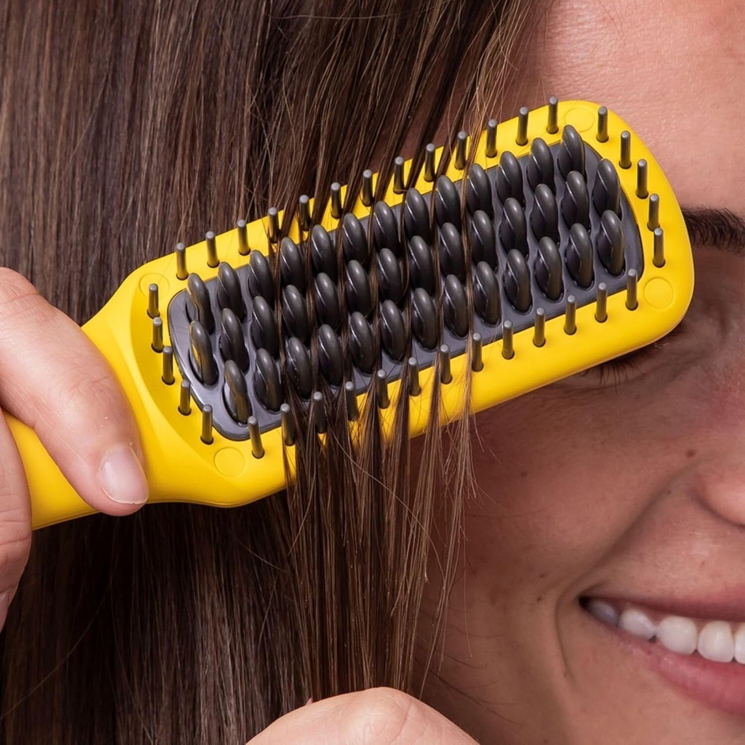 Versatile Mini Straightening Paddle Brush - Yellow Corded Electric Hair Tool