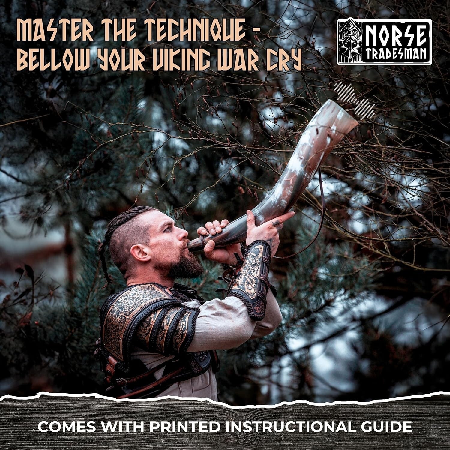 Crafted XXL Viking War Horn - Deep Sound & Illustrated Blowing Guide Included