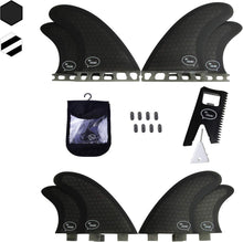 Load image into Gallery viewer, Quad 4 Surfboard Fins - Lightweight Honeycomb Design with Fin Kit &amp; Travel Bag