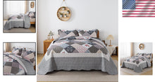 Load image into Gallery viewer, All-Season Grey King Quilt Set - Lightweight Floral Bedspread with Pillow Cases