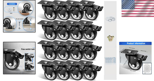 3-Inch Swivel Casters with Double Brake - Premium Set of 16 for Heavy Loads
