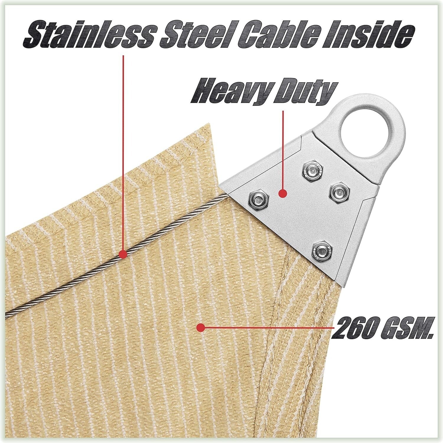 Premium 260 GSM Triangle Sun Shade Sail with Reinforced Corners - UV Resistant