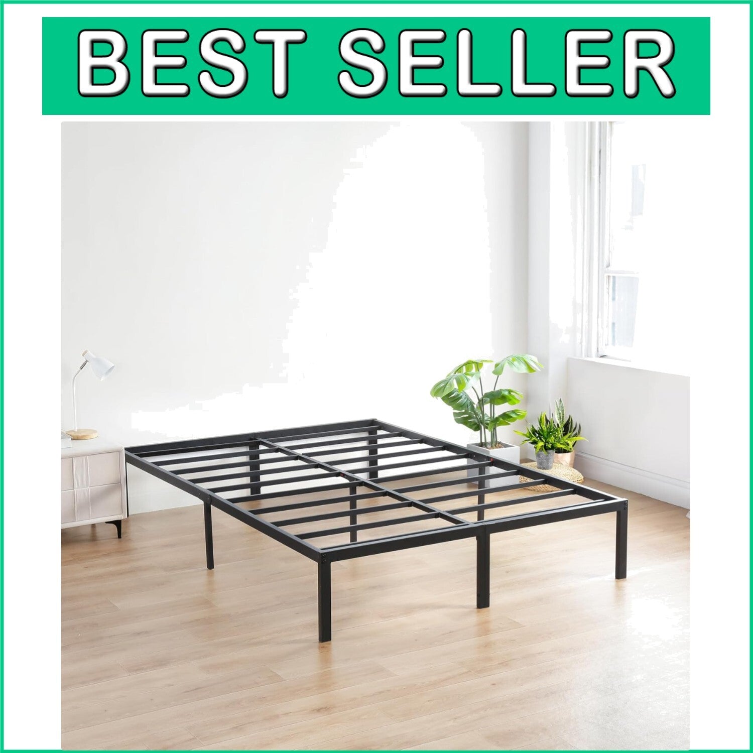 Durable Steel Platform Bed Frame, California King, 18-Inch Height, Extra Storage