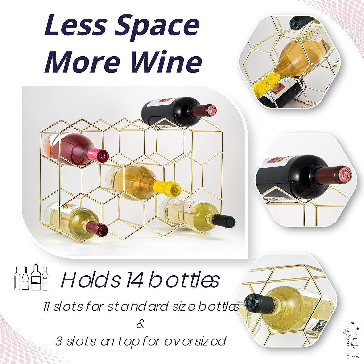 14-Bottle Countertop Wine Rack - Rust Resistant Gold Stand for Kitchen & Pantry