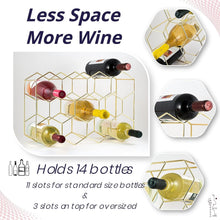 Load image into Gallery viewer, 14-Bottle Countertop Wine Rack - Rust Resistant Gold Stand for Kitchen &amp; Pantry