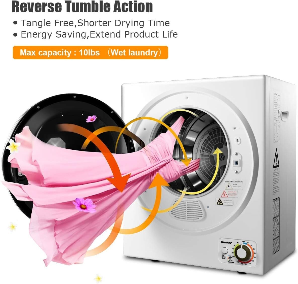 Efficient 110V Electric Clothes Dryer - 10 lbs Capacity, 4 Modes, Compact Design
