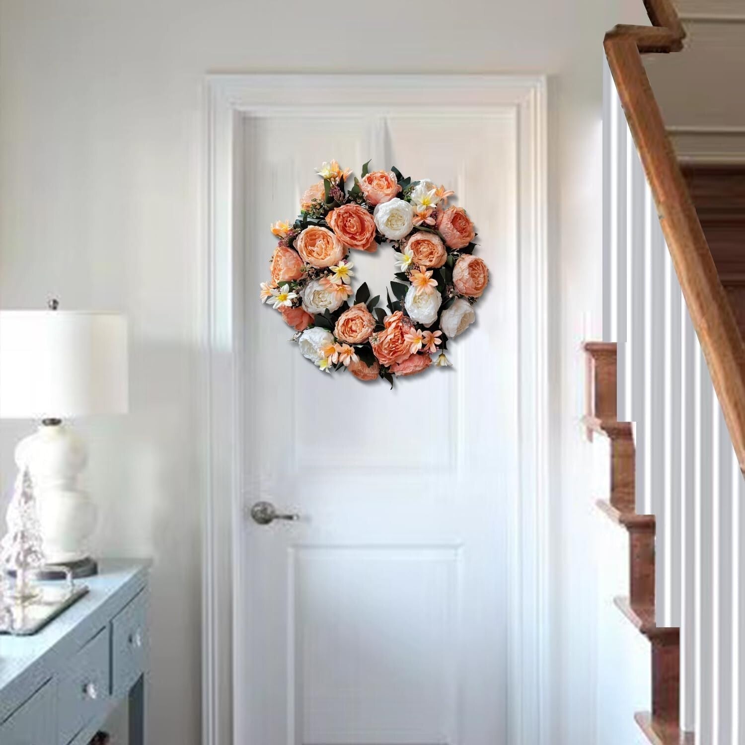 Eye-Catching 20-Inch Spring Wreath Featuring Champagne Gold Roses - Gift Ready