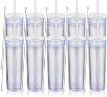 Load image into Gallery viewer, Bulk 10 Pack of Insulated 16oz Acrylic Tumblers with Straw &amp; Lid - Clear Design
