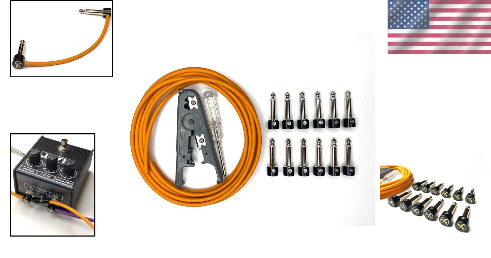 6-Pack Orange Solderless Guitar Pedal Patch Cables - Easy Customization Kit