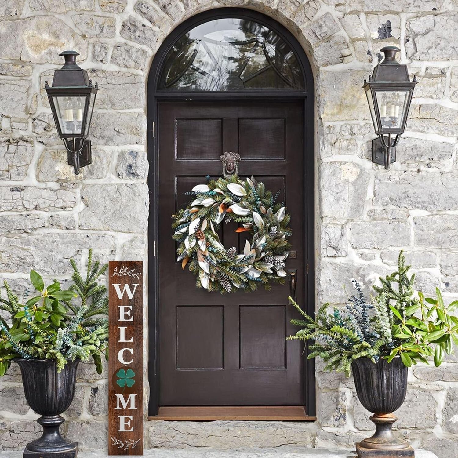 Charming 3.9ft Leaning Welcome Sign with 10 Seasonal Icons - Handmade Decor