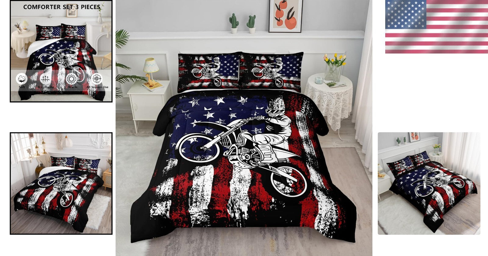 Vibrant Dirt Bike Quilt and Pillowcases Set - Perfect Bedding for Motocross Fans