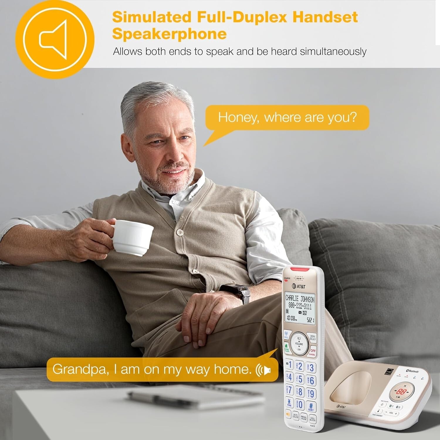 Champagne Gold/White Cordless Phone with Intercom and Digital Answering System