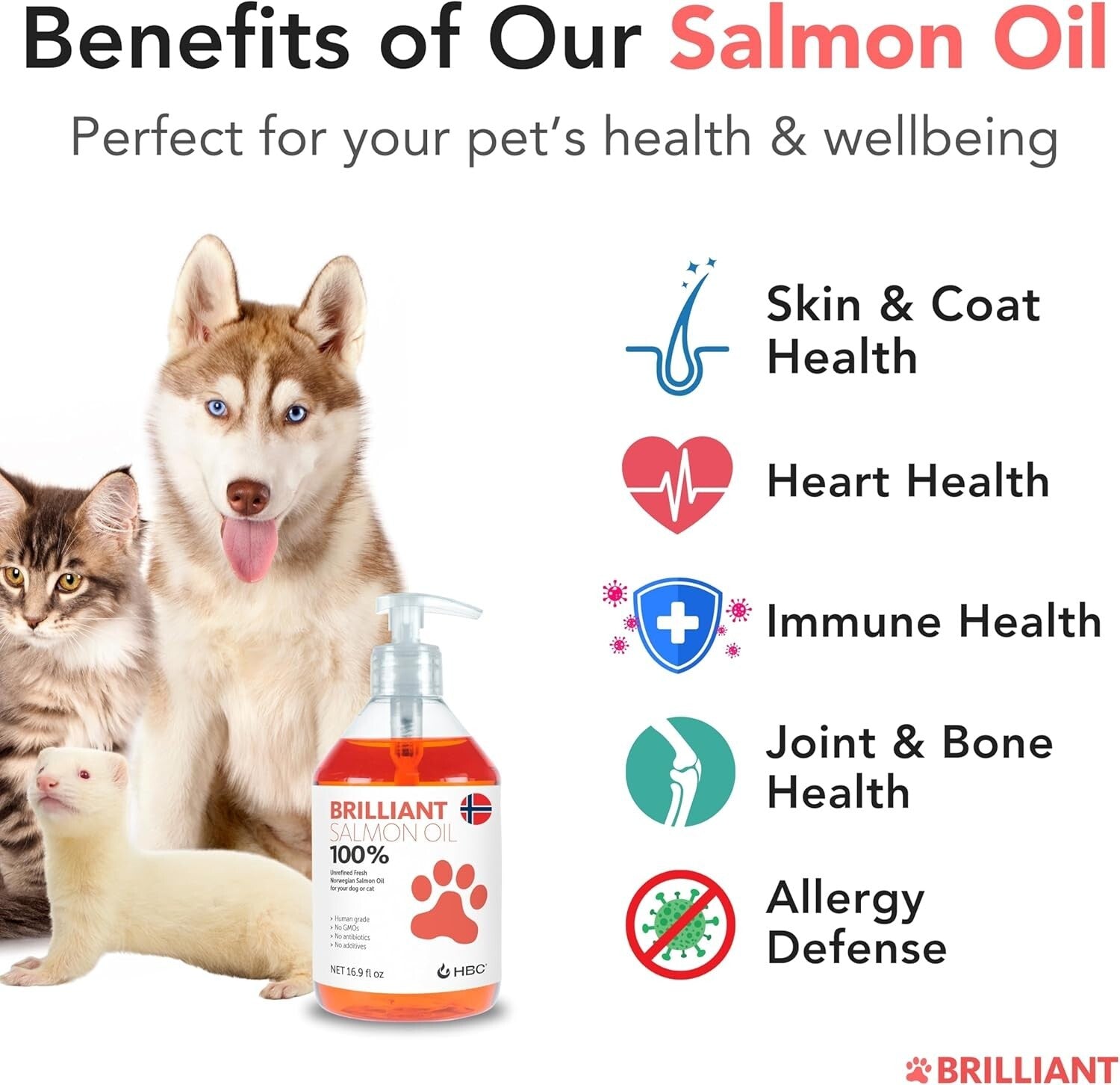 Omega 3 Salmon Oil for Dogs - Natural Supplement for Coat & Joint Health, 32.8oz