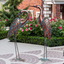 Load image into Gallery viewer, Freestanding Patina Metal Crane Statues - Majestic Garden Decor for All Seasons