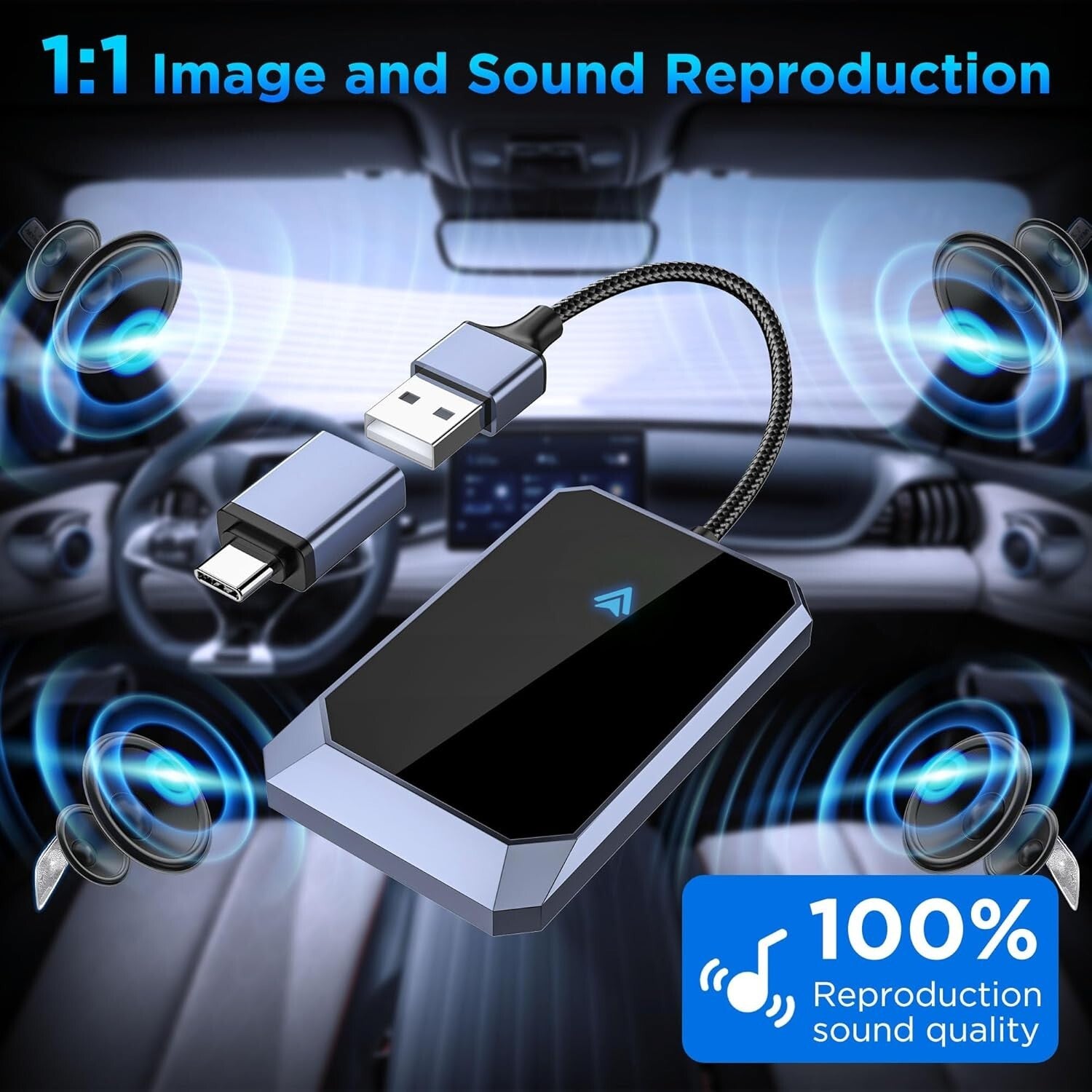 Plug-and-Play Wireless Adapter for Android Auto - Compatible with 800+ Cars