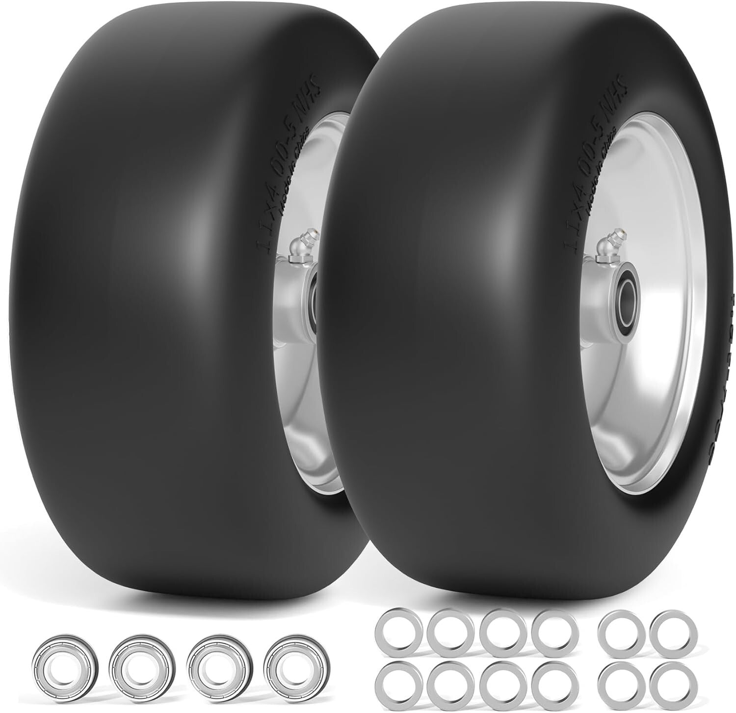 All-Terrain 11x4-5 Flat Free Lawn Mower Tires, 350 Lbs Capacity - Universal Fit