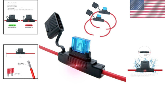 12V Waterproof In-Line Maxi Blade Fuse Holder with LED Indicator - Set of 2