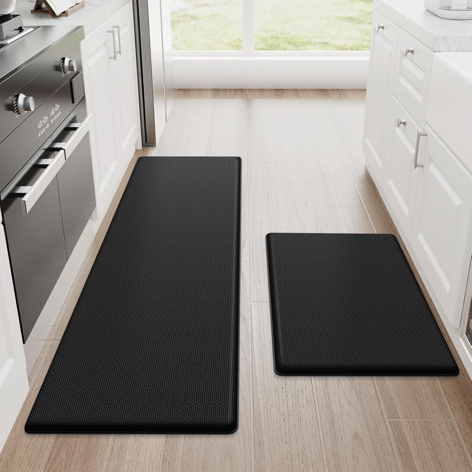 Durable Non-Slip Kitchen Mat Set - Cushioned Anti-Fatigue, 17.3"×30"+17.3"×47"