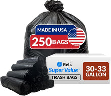 Load image into Gallery viewer, Extra Strong 33 Gallon Trash Bags - Black Plastic, 250 Heavy Duty Liners