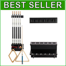 Load image into Gallery viewer, Classic Oak Pool Cue Storage Rack - Holds 6 Cues &amp; Billiard Accessories