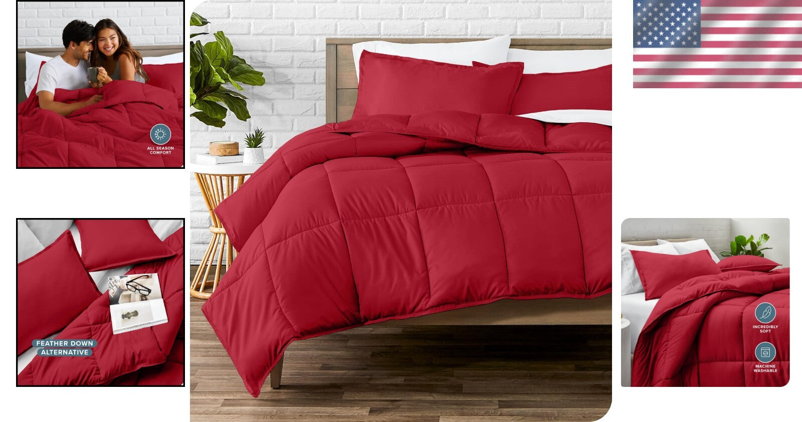 All-Season Ultra-Soft Comforter Set for Oversized King Beds - Red & Modern Look