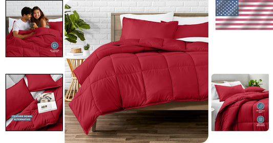 All-Season Ultra-Soft Comforter Set for Oversized King Beds - Red & Modern Look