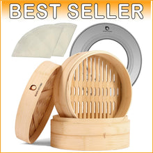 Load image into Gallery viewer, Authentic 10-Inch Bamboo Steamer with Lid - Perfect for Dumplings and Dim Sum