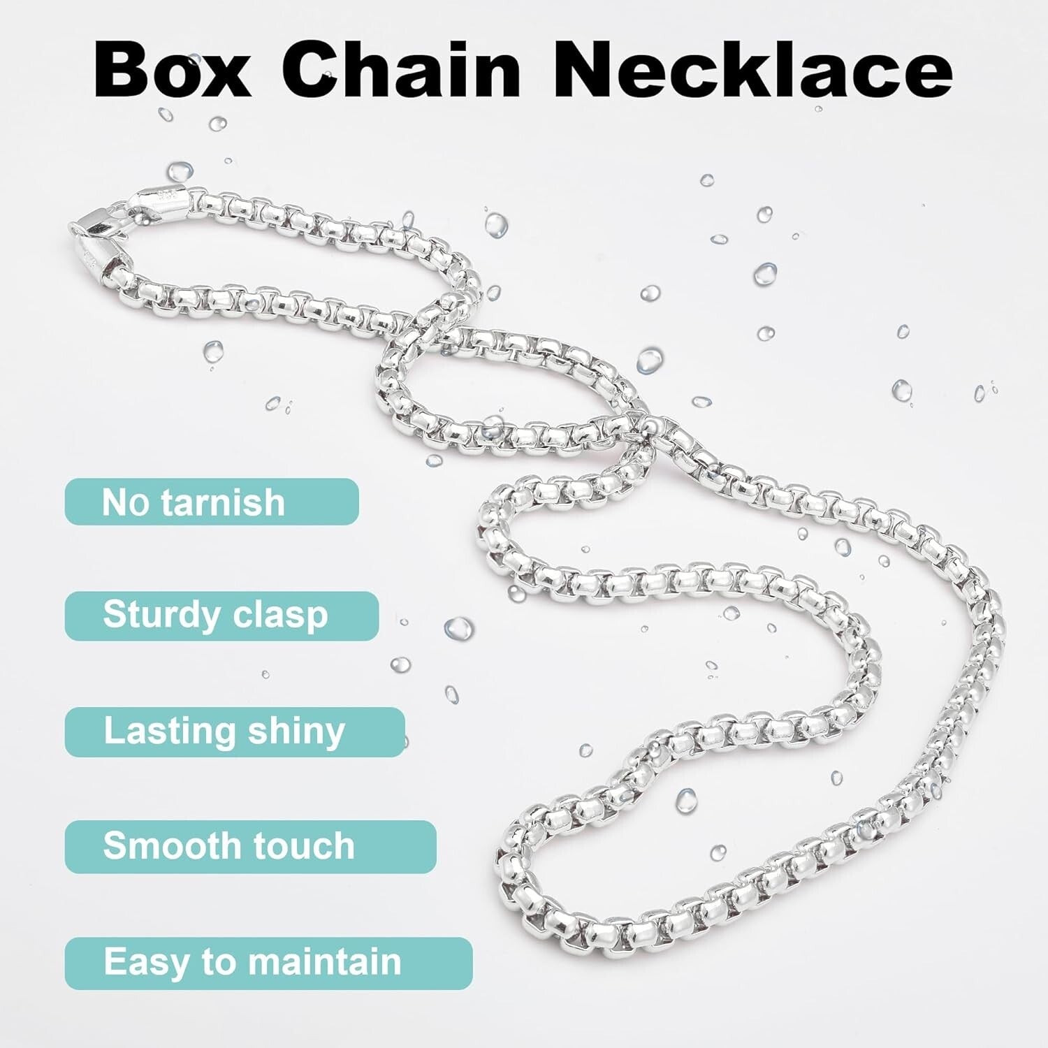 5mm 925 Sterling Silver Box Chain Necklace with Lobster Clasp - Unisex 16-30in