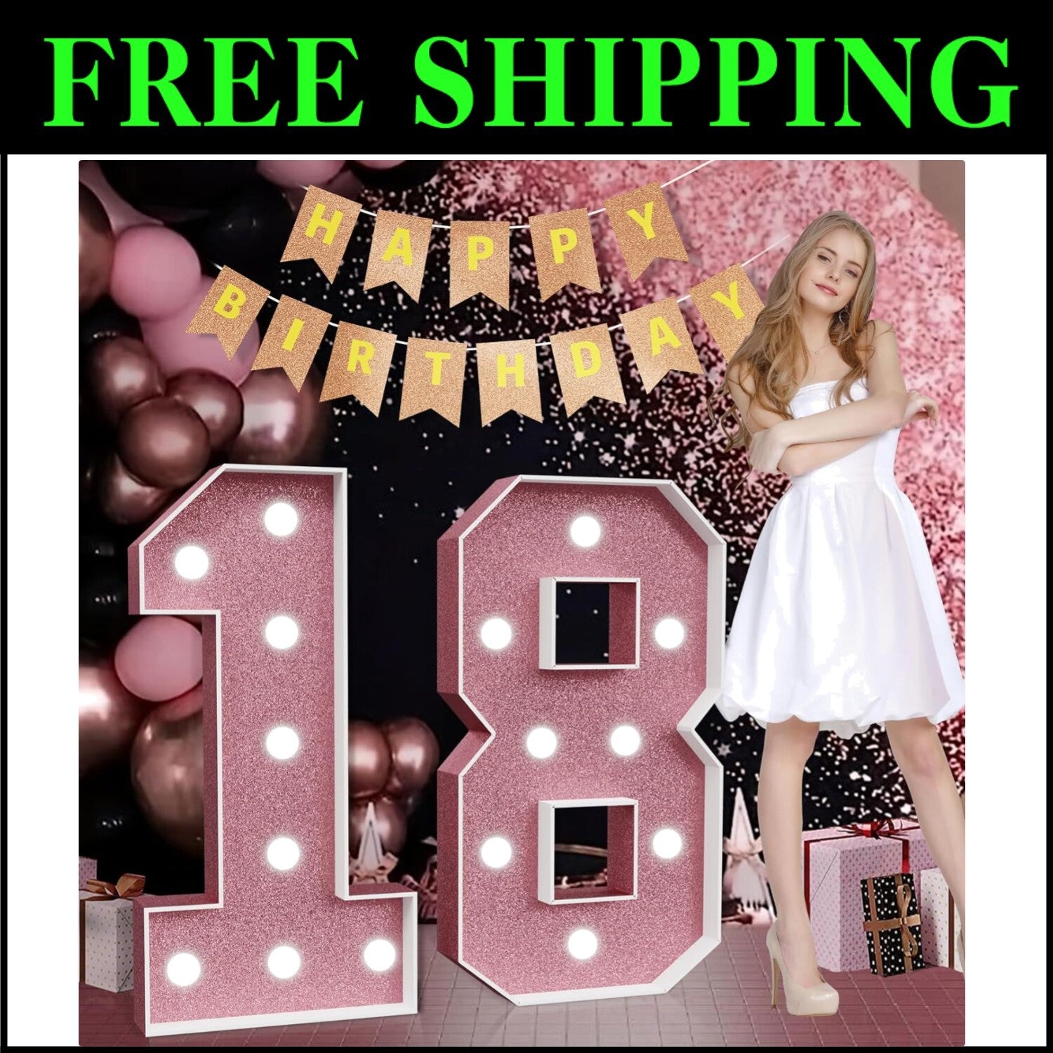 Illuminated Pink Number 18 - Mesmerizing Décor for Birthday & Anniversaries