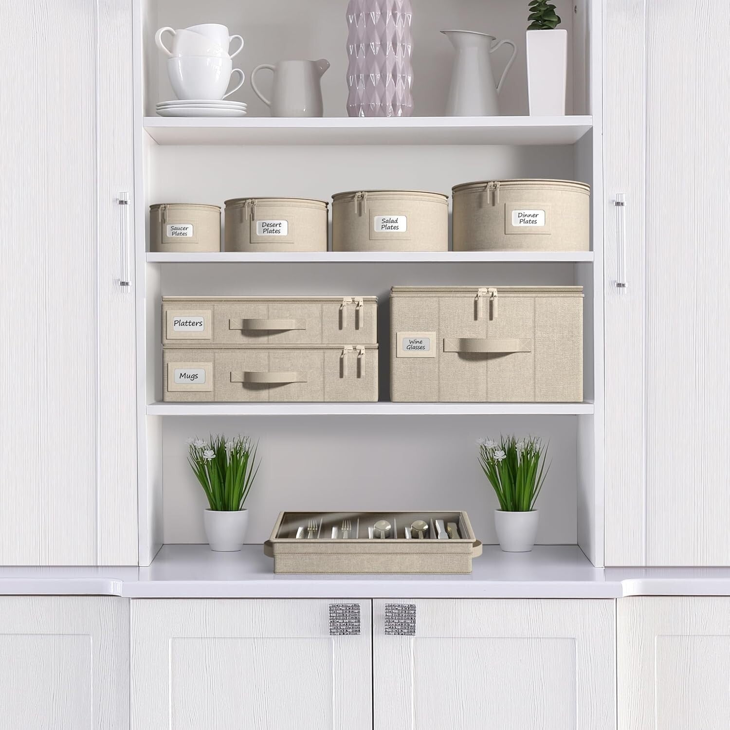 Quilted China Storage Bags - 5 Stackable Cases with Zipper for Safe Protection