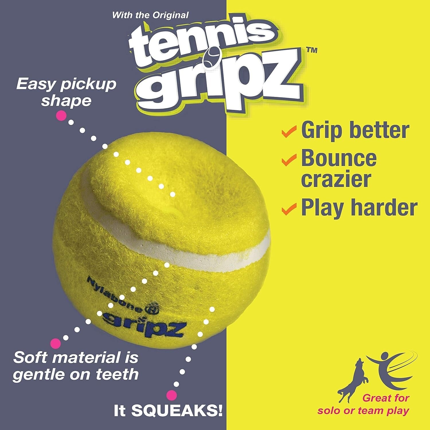 Unique Soft Gripz Tennis Balls for Large Dogs - Set of 4 Perfect for Fetch