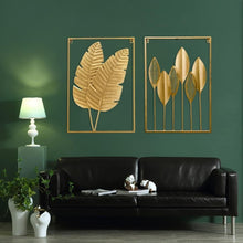 Load image into Gallery viewer, Stylish Gold Leaf Wall Sculpture - Set of 2, 24" x 16" for Versatile Decor