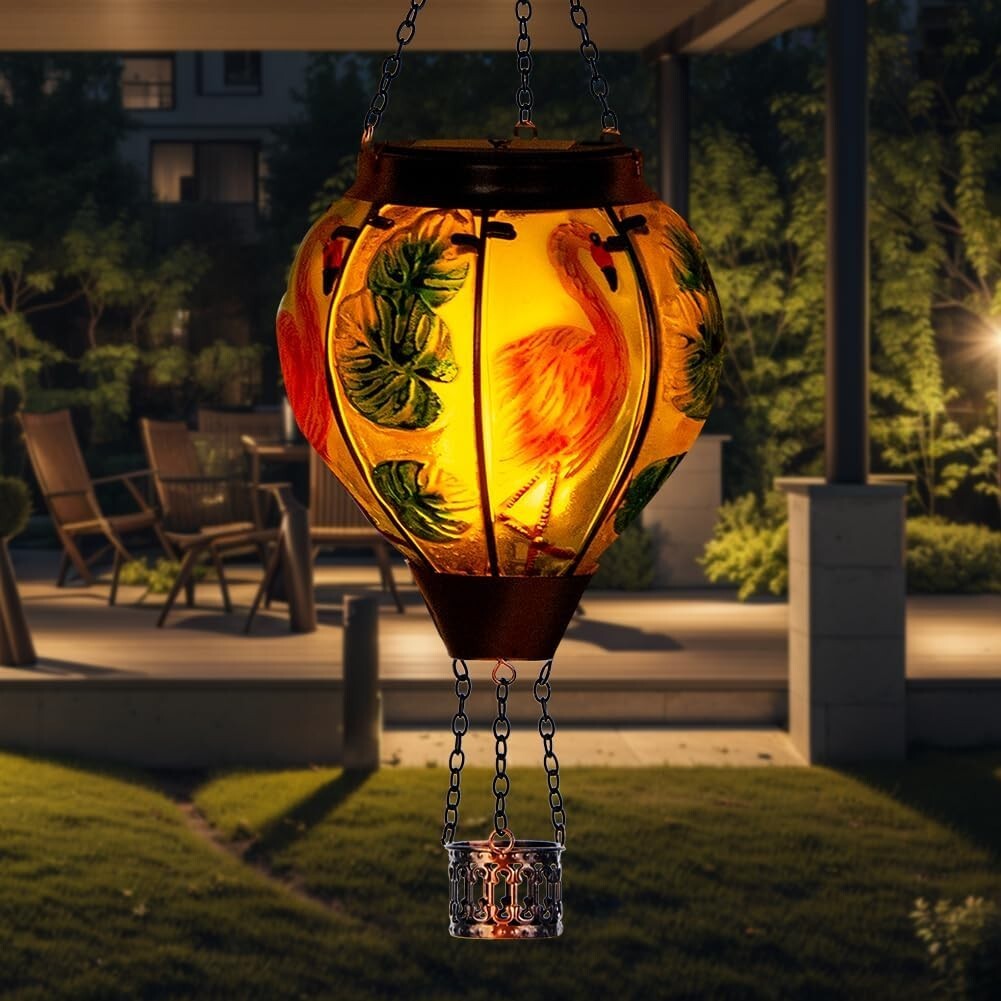 Flamingo Hot Air Balloon Solar Light with Flickering Flame - Outdoor Lantern