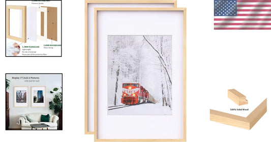 Durable Natural Wood Poster Frame Set, Shatterproof 24x36 for Cherished Moments