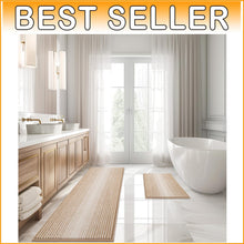 Load image into Gallery viewer, Thick Absorbent Chenille Bath Mat Set - Stylish Non-Slip Rugs in Beige, 2-Piece