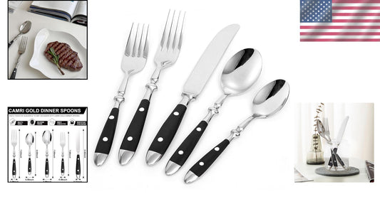 Everyday Black Handle Flatware Set - Mirror-Finished 20-Piece Cutlery for 4