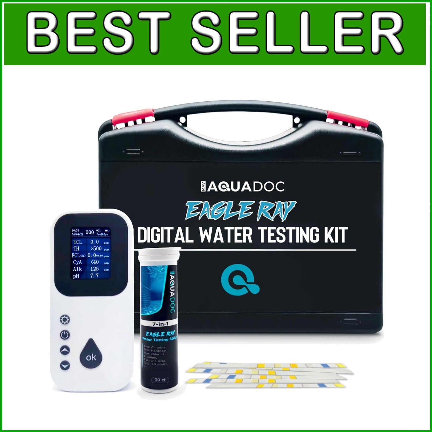 All-in-One Digital Water Analyzer for Pools & Spas – Tests 7 Key Parameters