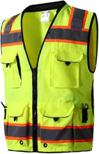 Load image into Gallery viewer, Professional Class 2 Safety Vest with Reflective Strips and 12 Tactical Pockets